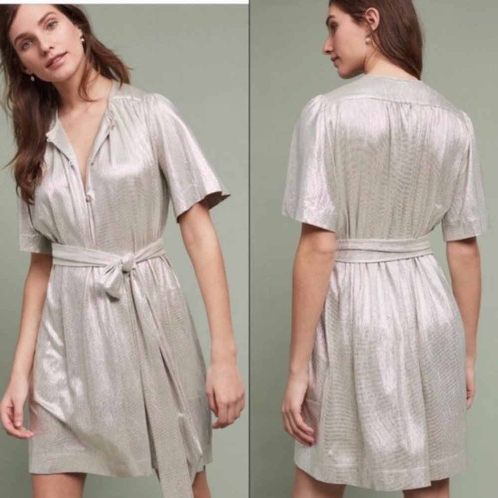 Anthro Sabina Masyev Metallic Shirt Shift Dress M
